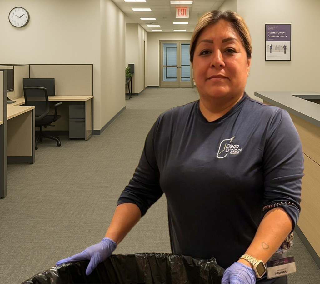 Our Clean O'Clock Working Cleaning An Office